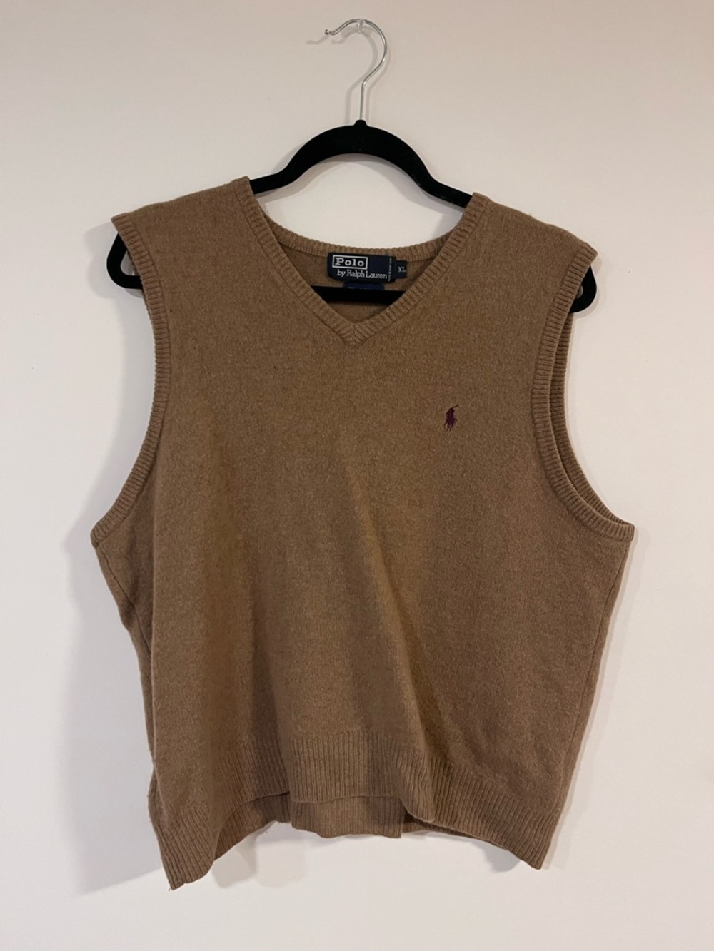 Ralph Lauren Men's V-Neck Sweater Vest in Tan with Embroidered Pony